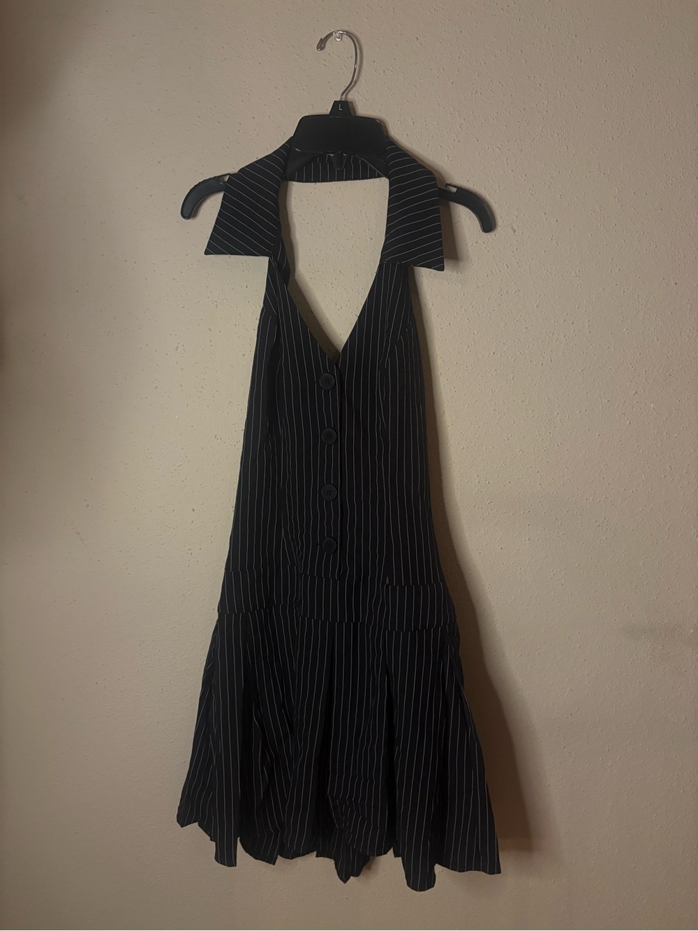 Black Pinstripe Halter button down Midi Dress